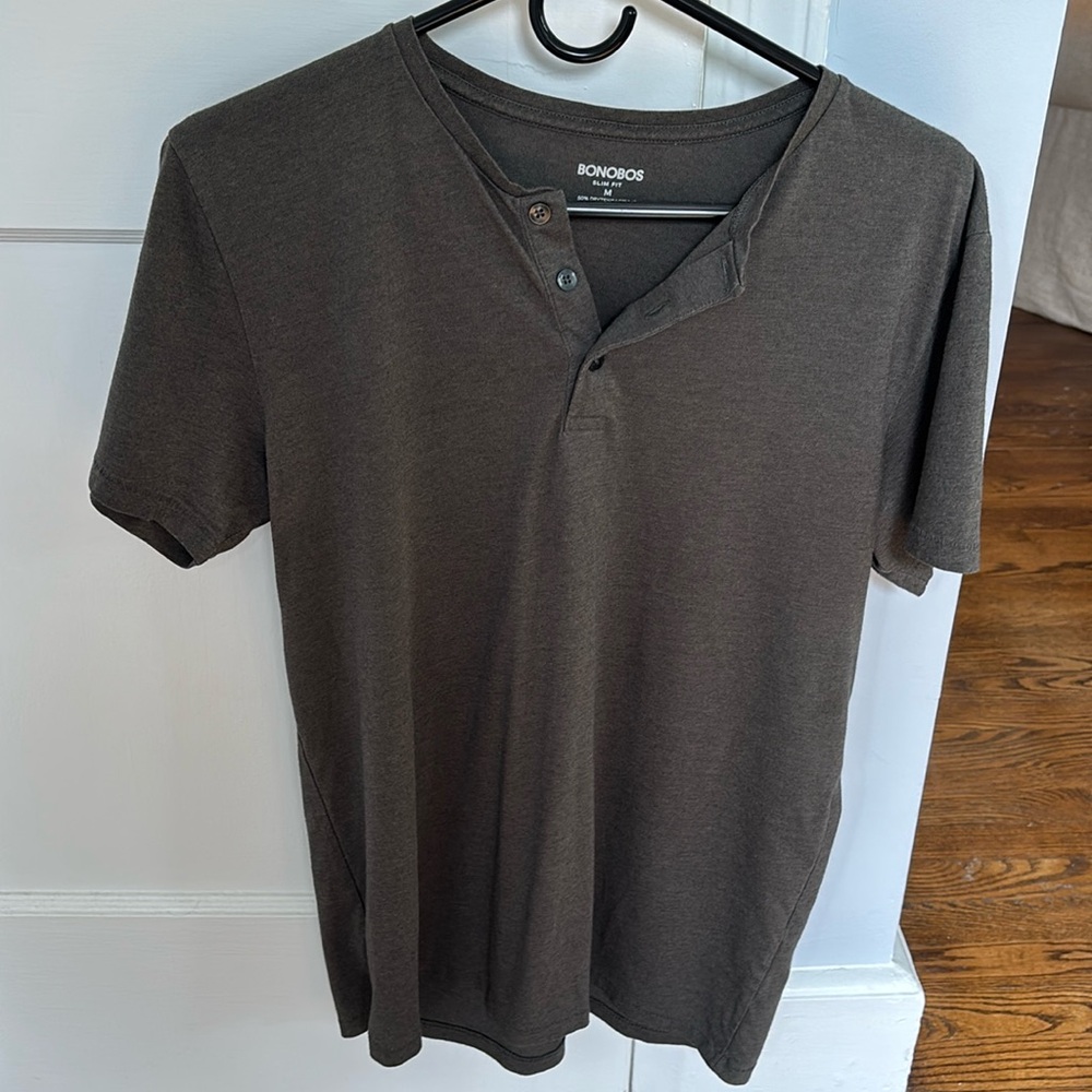Bonobos Henley slim Fit M. EUC. Olive green/grey color